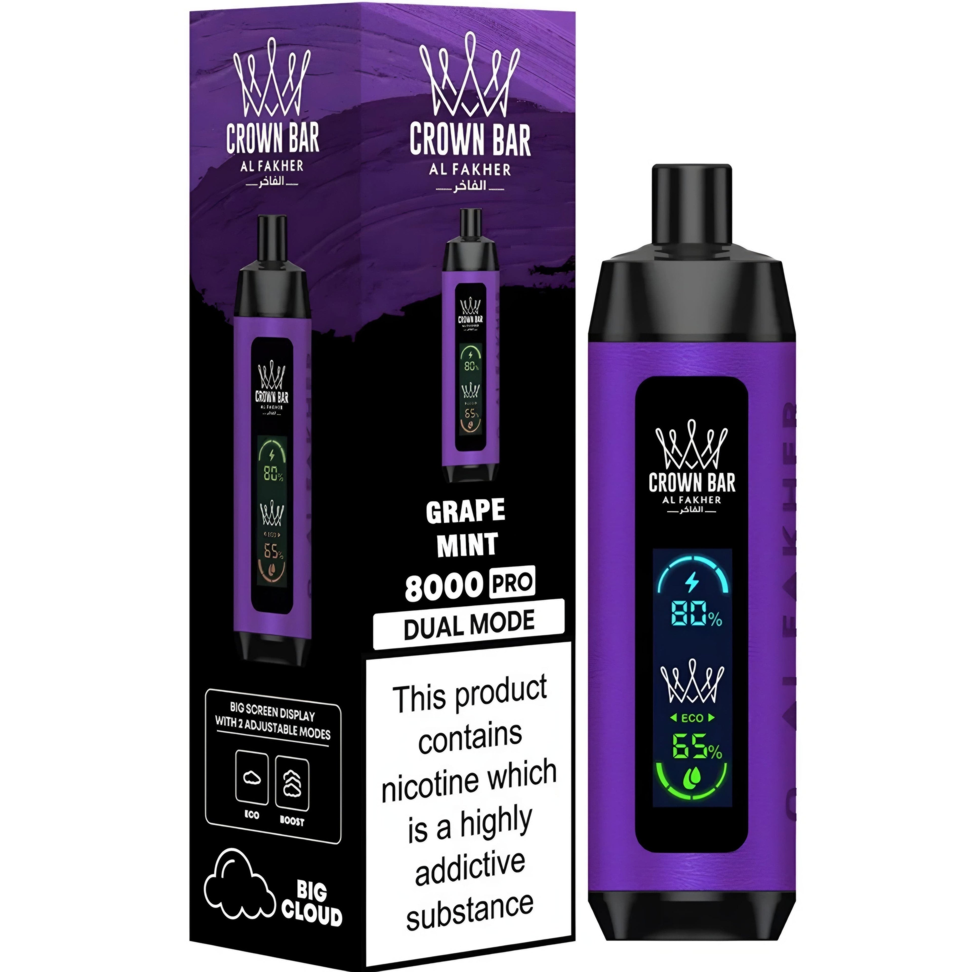 GRAPE MINT 5MG - AL FAKHER CROWN BAR DISPOSABLE 8000 PUFFS